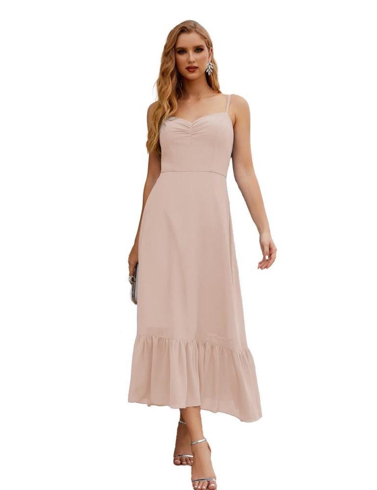 Numbersea  Spaghetti Strap Chiffon Bridesmaid Dress Ankle Length Formal A Line Cocktail Party Homecoming Dress for Juniors  SEA28028