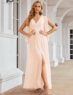 Numbersea Chiffon Bridesmaid Dresses with Split for Women Wedding Long Party Prom Gown Flutter Sleeve SEA28045
