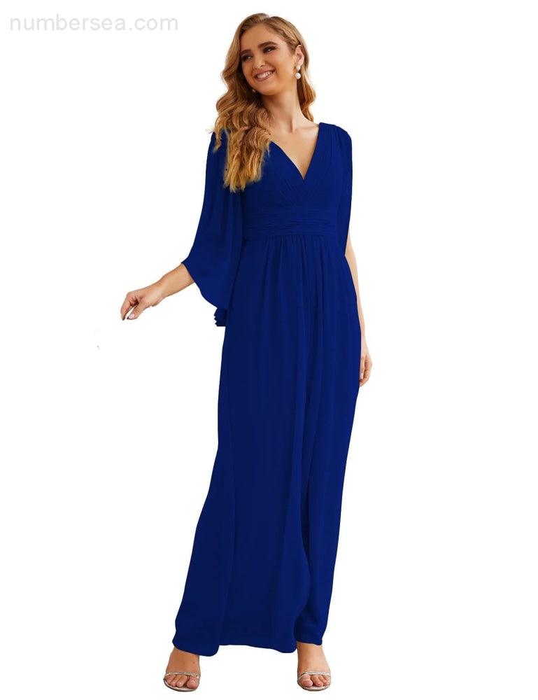 Numbersea Chiffon Bridesmaid Dresses with Split for Women Wedding Long Party Prom Gown Flutter Sleeve SEA28045
