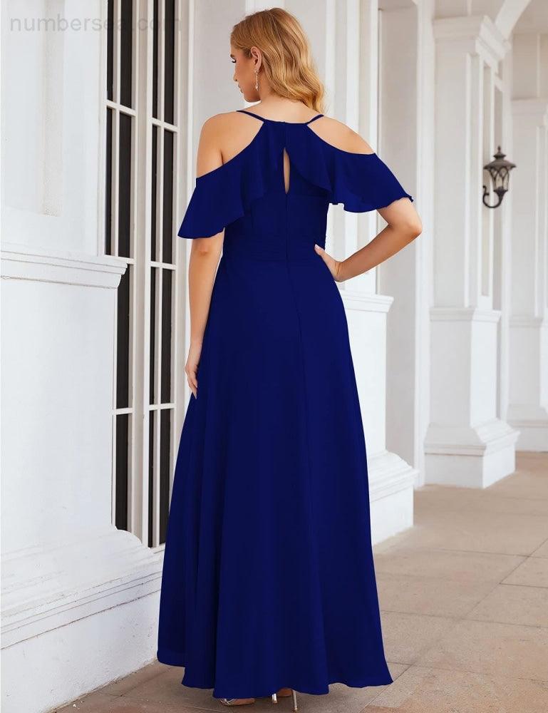 Numbersea Chiffon Cold Shoulder Long Bridesmaid Dresses Plus Size Formal Prom Gowns for Women Party Wedding  SEA28070