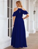 Numbersea Chiffon Cold Shoulder Long Bridesmaid Dresses Plus Size Formal Prom Gowns for Women Party Wedding  SEA28070