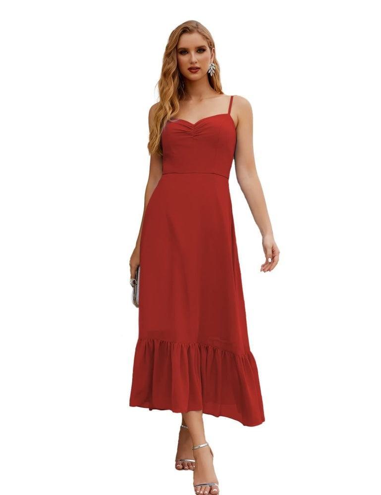 Numbersea  Spaghetti Strap Chiffon Bridesmaid Dress Ankle Length Formal A Line Cocktail Party Homecoming Dress for Juniors  SEA28028