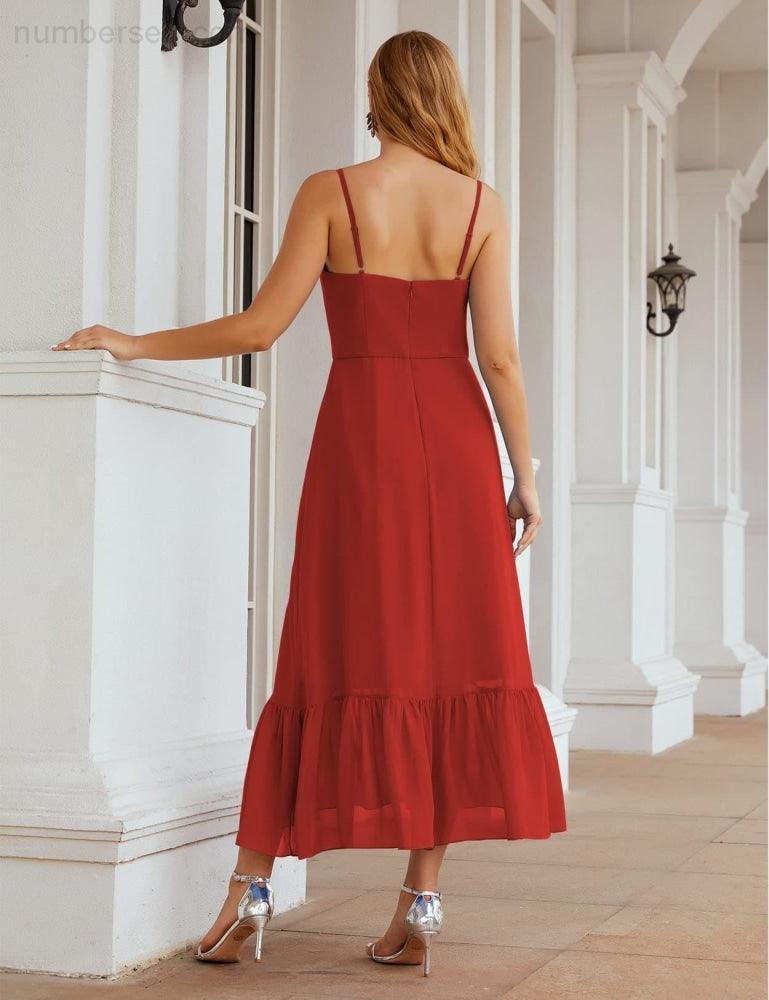 Numbersea  Spaghetti Strap Chiffon Bridesmaid Dress Ankle Length Formal A Line Cocktail Party Homecoming Dress for Juniors  SEA28028