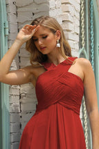 Numbersea Women Halter Chiffon Bridesmaid Dress A-line Long Formal Prom Gown SEA28015