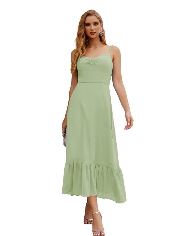 Numbersea  Spaghetti Strap Chiffon Bridesmaid Dress Ankle Length Formal A Line Cocktail Party Homecoming Dress for Juniors  SEA28028