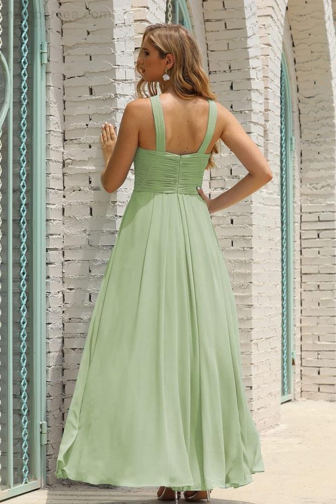 Numbersea Women Halter Chiffon Bridesmaid Dress A-line Long Formal Prom Gown SEA28015