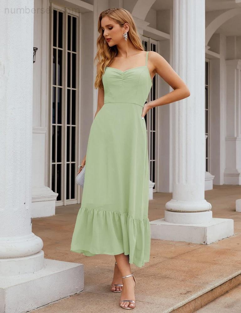 Numbersea  Spaghetti Strap Chiffon Bridesmaid Dress Ankle Length Formal A Line Cocktail Party Homecoming Dress for Juniors  SEA28028