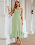 Numbersea  Spaghetti Strap Chiffon Bridesmaid Dress Ankle Length Formal A Line Cocktail Party Homecoming Dress for Juniors  SEA28028