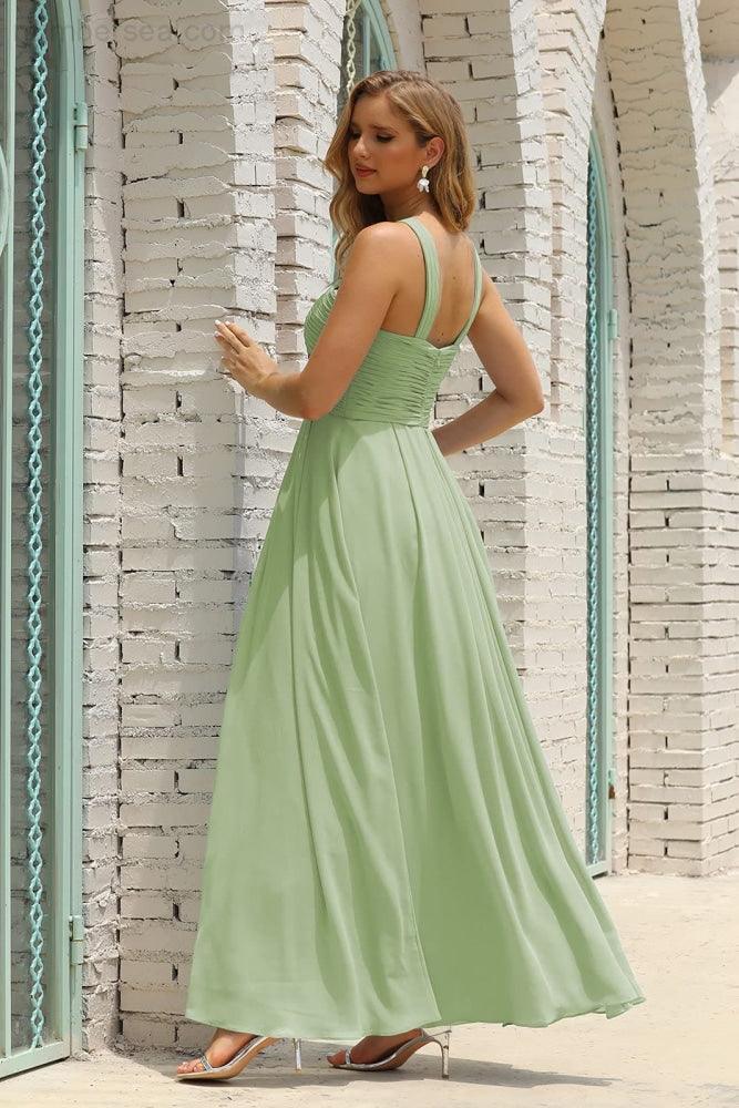 Numbersea Women Halter Chiffon Bridesmaid Dress A-line Long Formal Prom Gown SEA28015