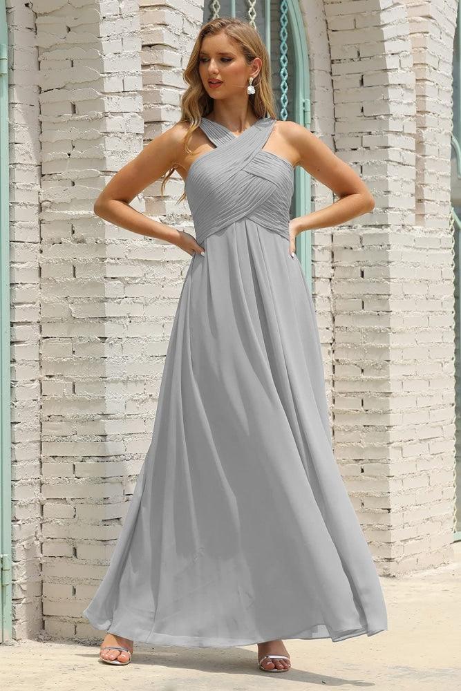Numbersea Women Halter Chiffon Bridesmaid Dress A-line Long Formal Prom Gown SEA28015