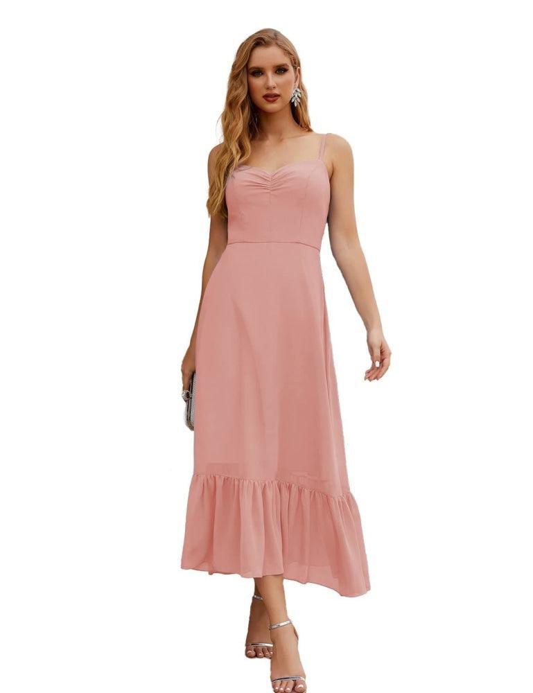 Numbersea  Spaghetti Strap Chiffon Bridesmaid Dress Ankle Length Formal A Line Cocktail Party Homecoming Dress for Juniors  SEA28028