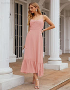 Numbersea  Spaghetti Strap Chiffon Bridesmaid Dress Ankle Length Formal A Line Cocktail Party Homecoming Dress for Juniors  SEA28028