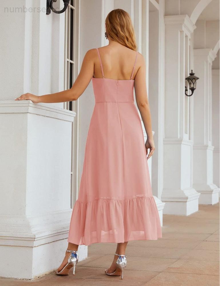 Numbersea  Spaghetti Strap Chiffon Bridesmaid Dress Ankle Length Formal A Line Cocktail Party Homecoming Dress for Juniors  SEA28028