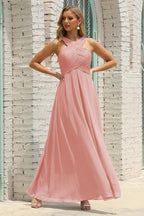 Numbersea Women Halter Chiffon Bridesmaid Dress A-line Long Formal Prom Gown SEA28015