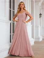 Numbersea Cold Shoulder Chiffon Bridesmaid Dresses Long Maxi Formal Prom Gowns for Women Party  SEA28059