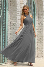 Numbersea Women Halter Chiffon Bridesmaid Dress A-line Long Formal Prom Gown SEA28015