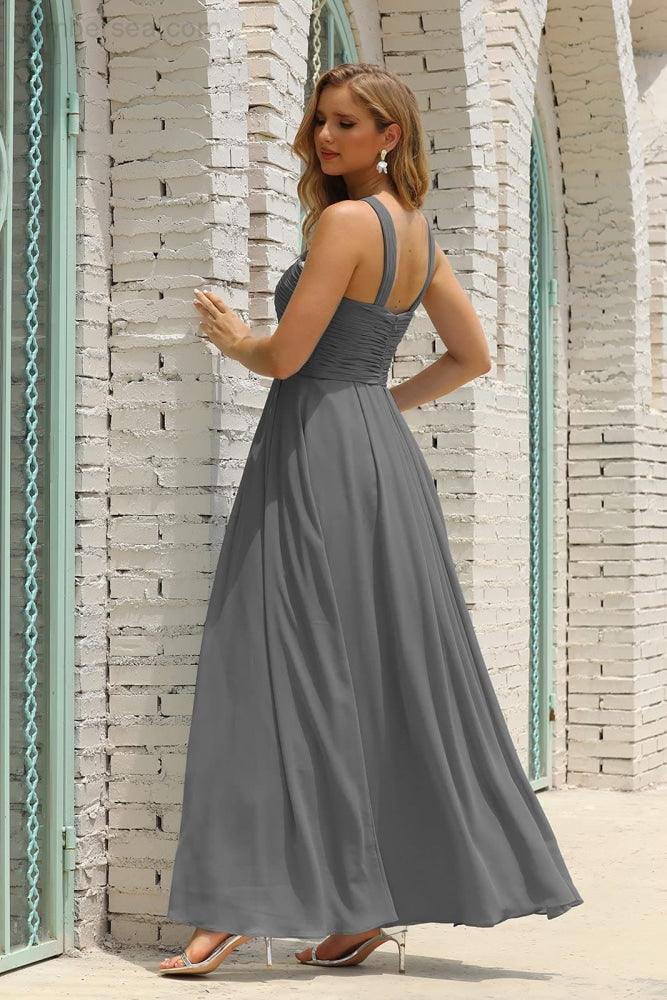 Numbersea Women Halter Chiffon Bridesmaid Dress A-line Long Formal Prom Gown SEA28015