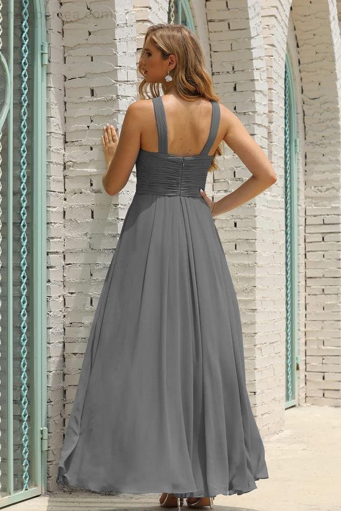 Numbersea Women Halter Chiffon Bridesmaid Dress A-line Long Formal Prom Gown SEA28015