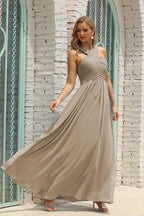 Numbersea Women Halter Chiffon Bridesmaid Dress A-line Long Formal Prom Gown SEA28015