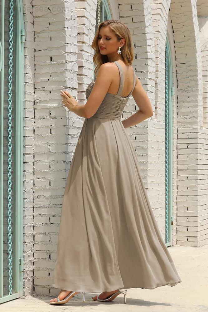 Numbersea Women Halter Chiffon Bridesmaid Dress A-line Long Formal Prom Gown SEA28015