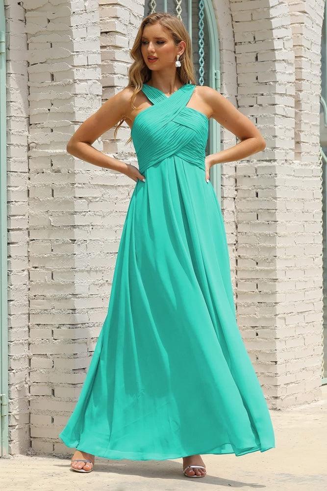 Numbersea Women Halter Chiffon Bridesmaid Dress A-line Long Formal Prom Gown SEA28015
