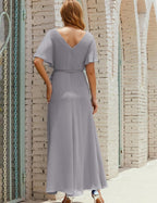 Numbersea V-Neck Bridesmaid Dress Long Formal Dresses with Belt for 28022