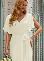 Numbersea V-Neck Bridesmaid Dress Long Formal Dresses with Belt for 28022