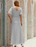 Numbersea V-Neck Bridesmaid Dress Long Formal Dresses with Belt for 28022