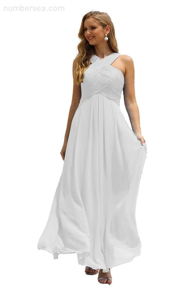 Numbersea Women Halter Chiffon Bridesmaid Dress A-line Long Formal Prom Gown SEA28015