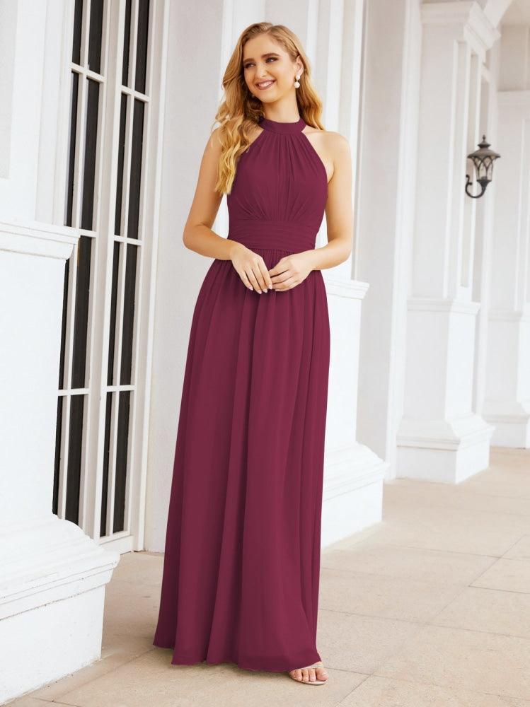 Numbersea Halter Sleeveless Bridesmaid Dresses Long for Party Wedding Evening 28054