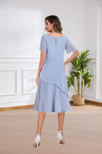 Tiered Chiffon Tea Length Mother of The Bride Dress