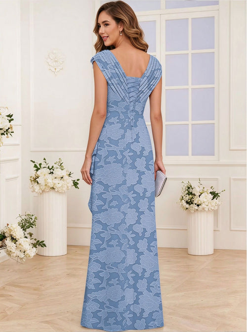 Floral Lace Mother Of the Bride Dresses Cap Sleeves Mermaid Ruched Wedding Guest Dress
