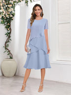 Tiered Chiffon Tea Length Mother of The Bride Dress