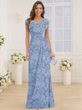 Floral Lace Mother Of the Bride Dresses Cap Sleeves Mermaid Ruched Wedding Guest Dress
