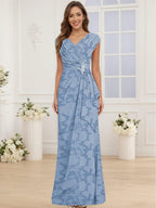 Floral Lace Mother Of the Bride Dresses Cap Sleeves Mermaid Ruched Wedding Guest Dress