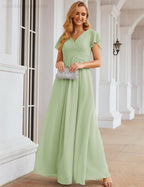 Numbersea Chiffon Bridesmaid Dress Cap Sleeves Maxi Prom Gowns Party Wedding Mother of The Bride Dresses for Women SEA28047