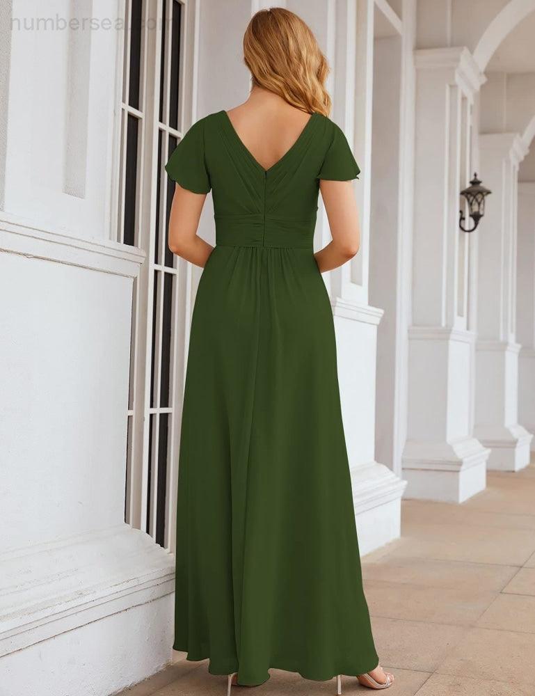 Numbersea Chiffon Bridesmaid Dress Cap Sleeves Maxi Prom Gowns Party Wedding Mother of The Bride Dresses for Women SEA28047