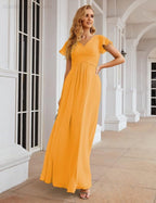 Numbersea Chiffon Bridesmaid Dress Cap Sleeves Maxi Prom Gowns Party Wedding Mother of The Bride Dresses for Women SEA28047