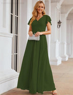 Numbersea Chiffon Bridesmaid Dress Cap Sleeves Maxi Prom Gowns Party Wedding Mother of The Bride Dresses for Women SEA28047