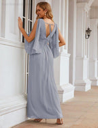 Numbersea Chiffon Bridesmaid Dresses with Split for Women Wedding Long Party Prom Gown Flutter Sleeve SEA28045