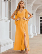Numbersea Chiffon Bridesmaid Dresses with Split for Women Wedding Long Party Prom Gown Flutter Sleeve SEA28045