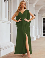 Numbersea Chiffon Bridesmaid Dresses with Split for Women Wedding Long Party Prom Gown Flutter Sleeve SEA28045