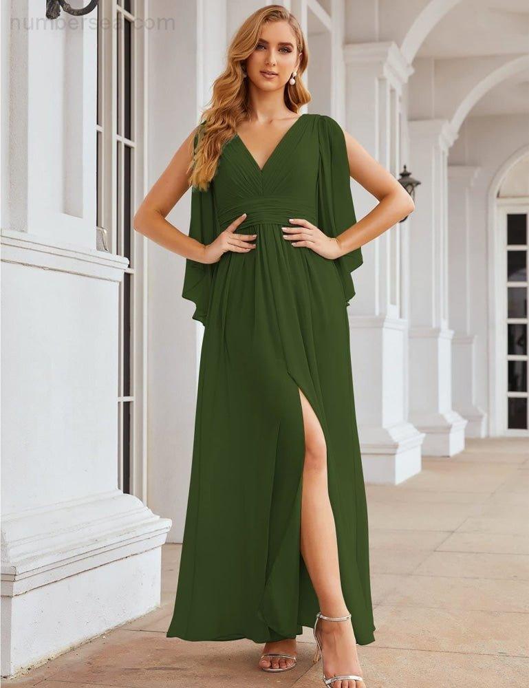Numbersea Chiffon Bridesmaid Dresses with Split for Women Wedding Long Party Prom Gown Flutter Sleeve SEA28045