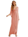 Numbersea Chiffon Bridesmaid Dresses with Split for Women Wedding Long Party Prom Gown Flutter Sleeve SEA28045