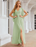 Numbersea Chiffon Bridesmaid Dresses with Split for Women Wedding Long Party Prom Gown Flutter Sleeve SEA28045