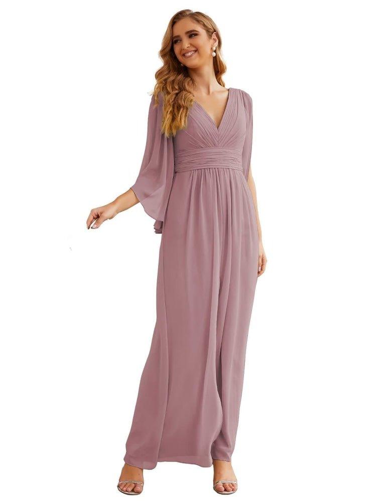 Numbersea Chiffon Bridesmaid Dresses with Split for Women Wedding Long Party Prom Gown Flutter Sleeve SEA28045