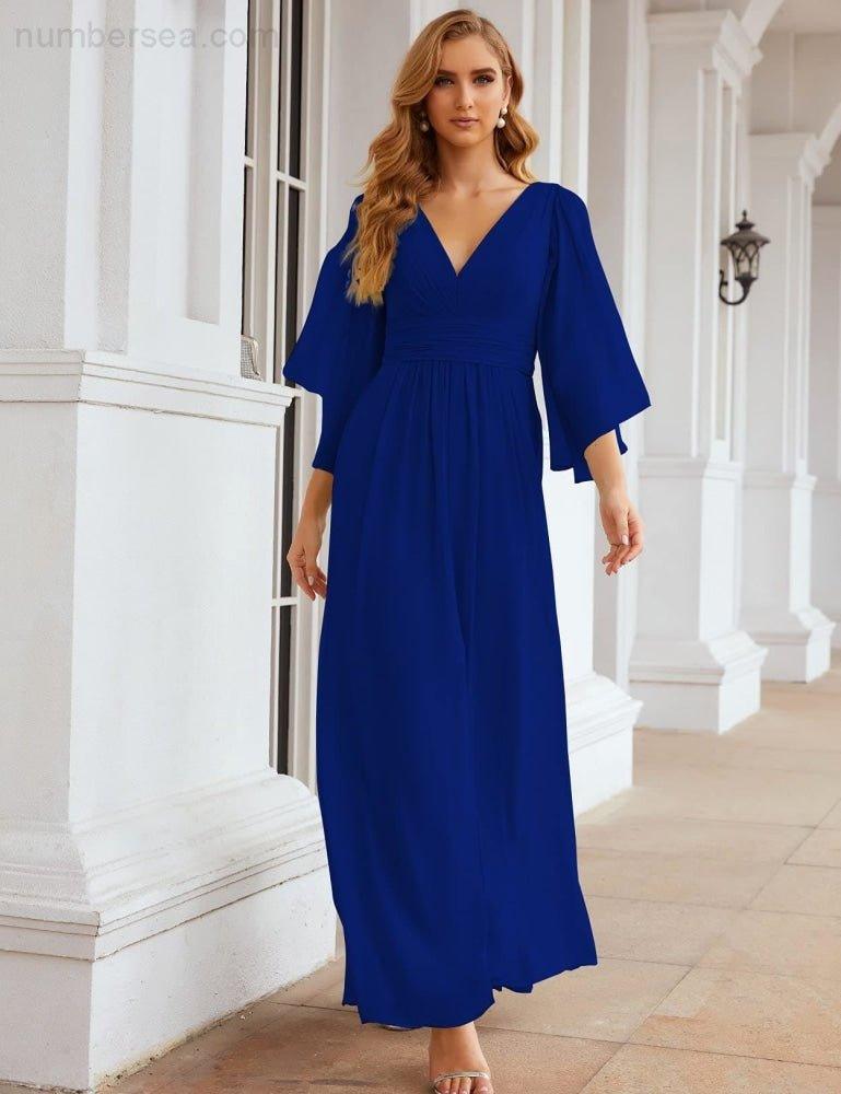 Numbersea Chiffon Bridesmaid Dresses with Split for Women Wedding Long Party Prom Gown Flutter Sleeve SEA28045