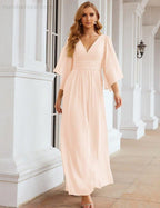 Numbersea Chiffon Bridesmaid Dresses with Split for Women Wedding Long Party Prom Gown Flutter Sleeve SEA28045