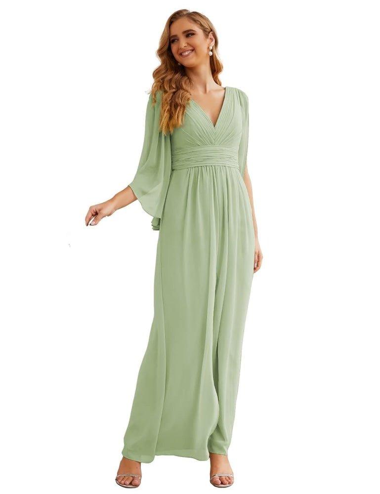 Numbersea Chiffon Bridesmaid Dresses with Split for Women Wedding Long Party Prom Gown Flutter Sleeve SEA28045
