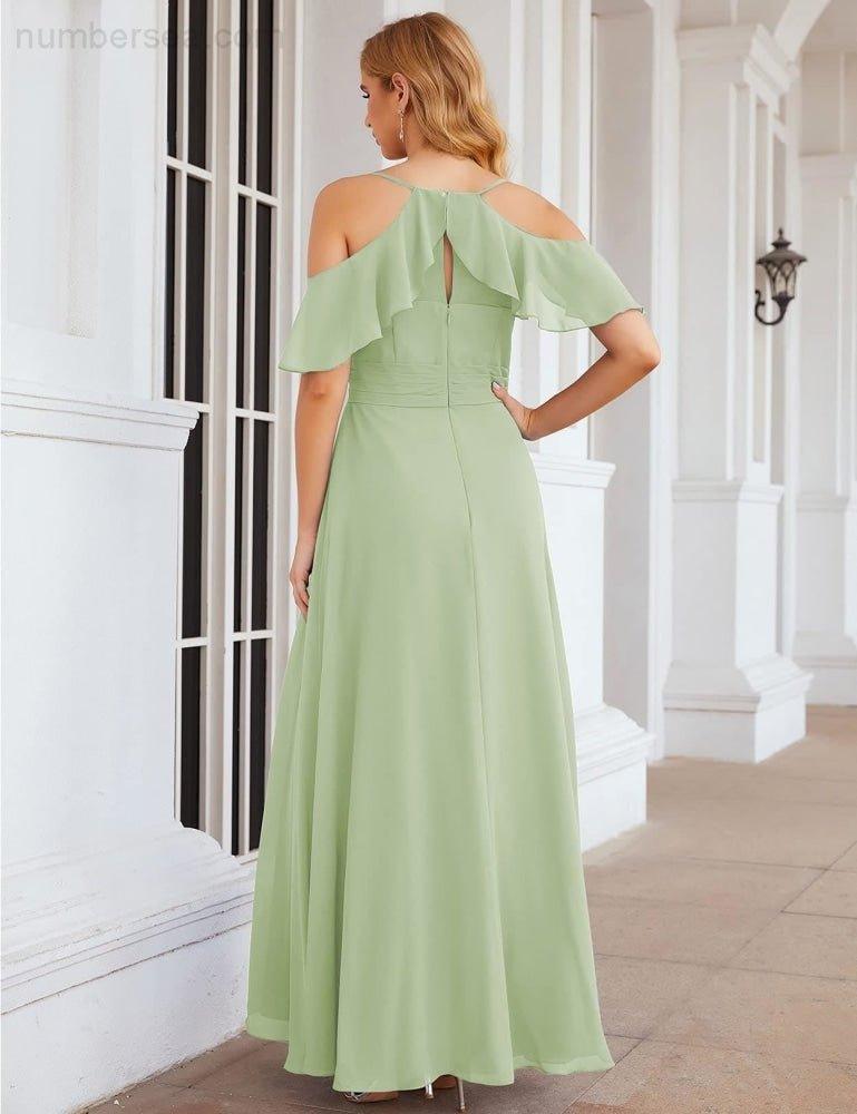 Numbersea Chiffon Cold Shoulder Long Bridesmaid Dresses Plus Size Formal Prom Gowns for Women Party Wedding  SEA28070